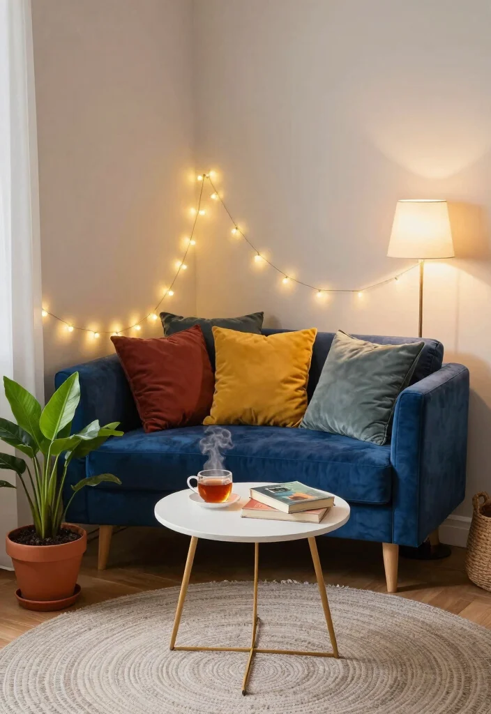 17 Blue Velvet Sofa Living Room Ideas: Bold Elegant Statements - 1. Cozy Corner Nook 1