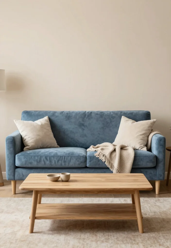 17 Blue Velvet Sofa Living Room Ideas: Bold Elegant Statements - 12. Soft Neutrals 1