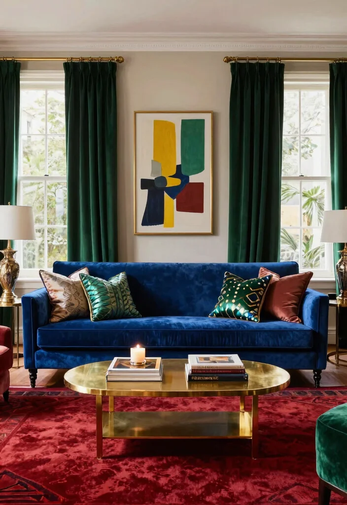 17 Blue Velvet Sofa Living Room Ideas: Bold Elegant Statements - 2. Rich Jewel Tones 1