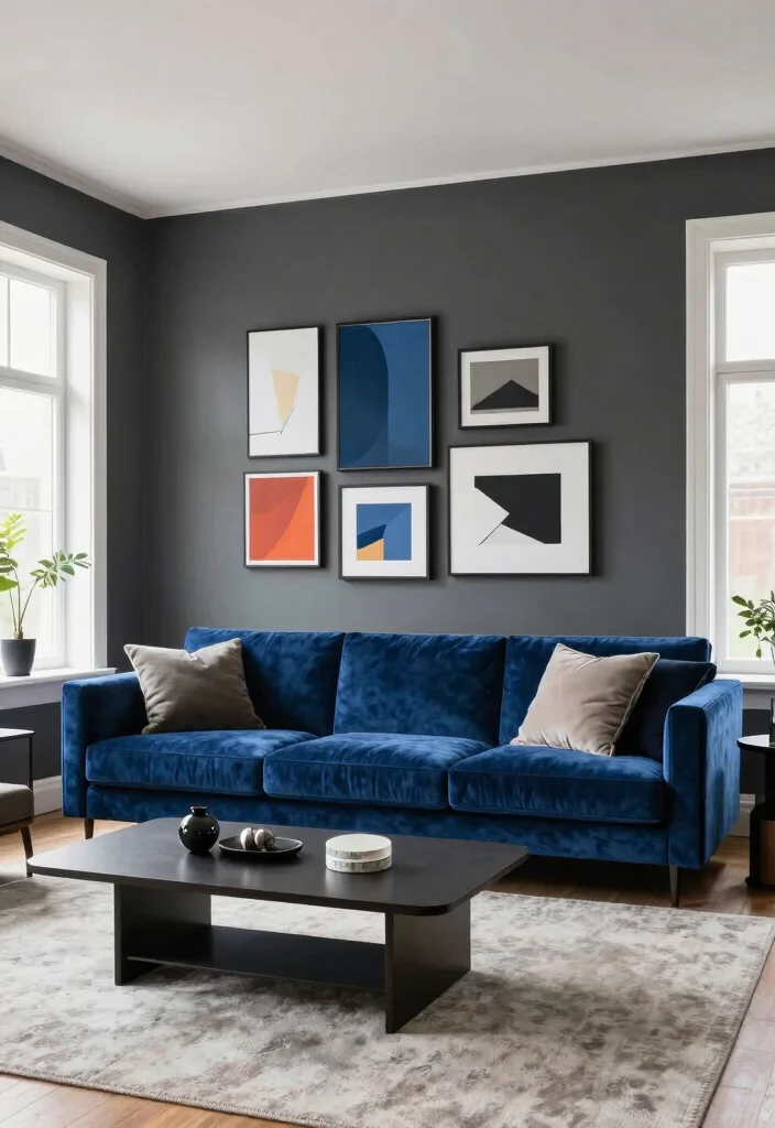 17 Blue Velvet Sofa Living Room Ideas: Bold Elegant Statements - 6. Bold Accent Walls 1