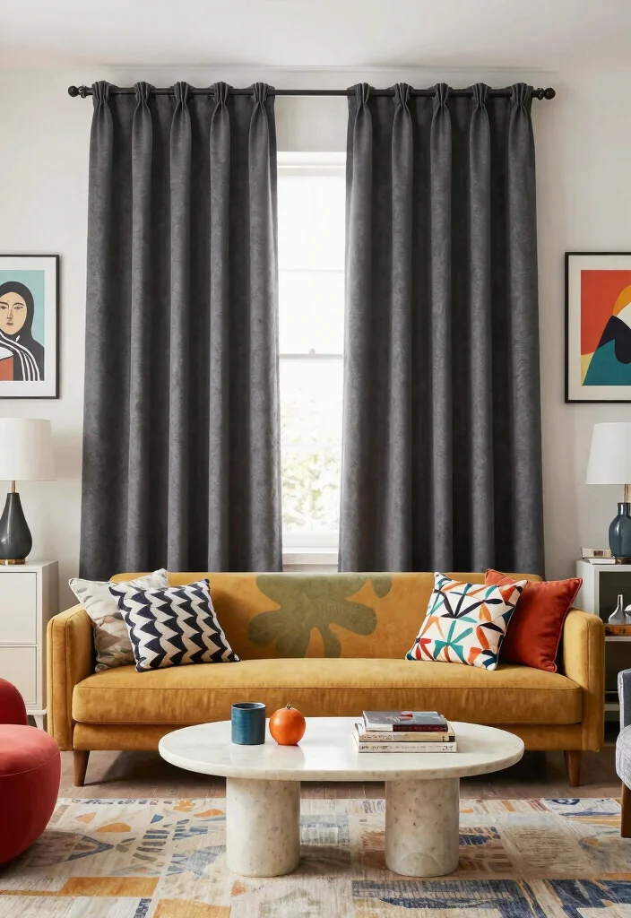 17 Dark Grey Curtains Living Room Ideas Modern and Sophisticated - 12. Eclectic Mix 1