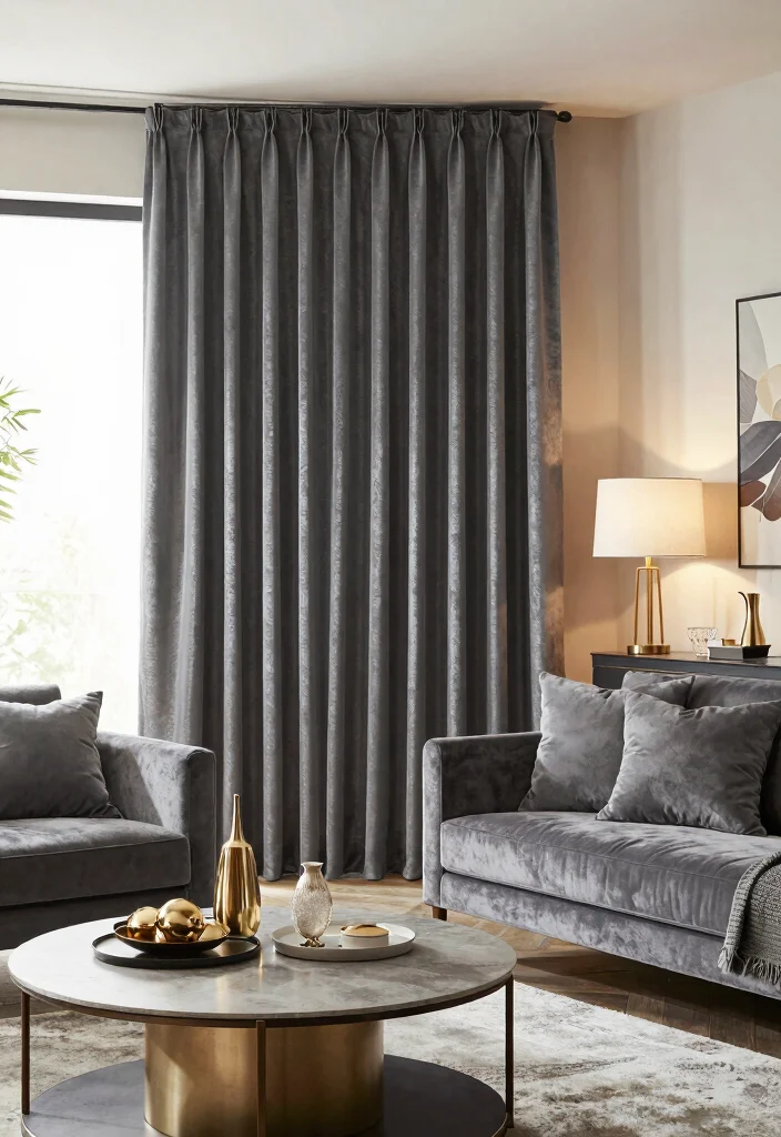 17 Dark Grey Curtains Living Room Ideas Modern and Sophisticated - 14. Soft Glam 1