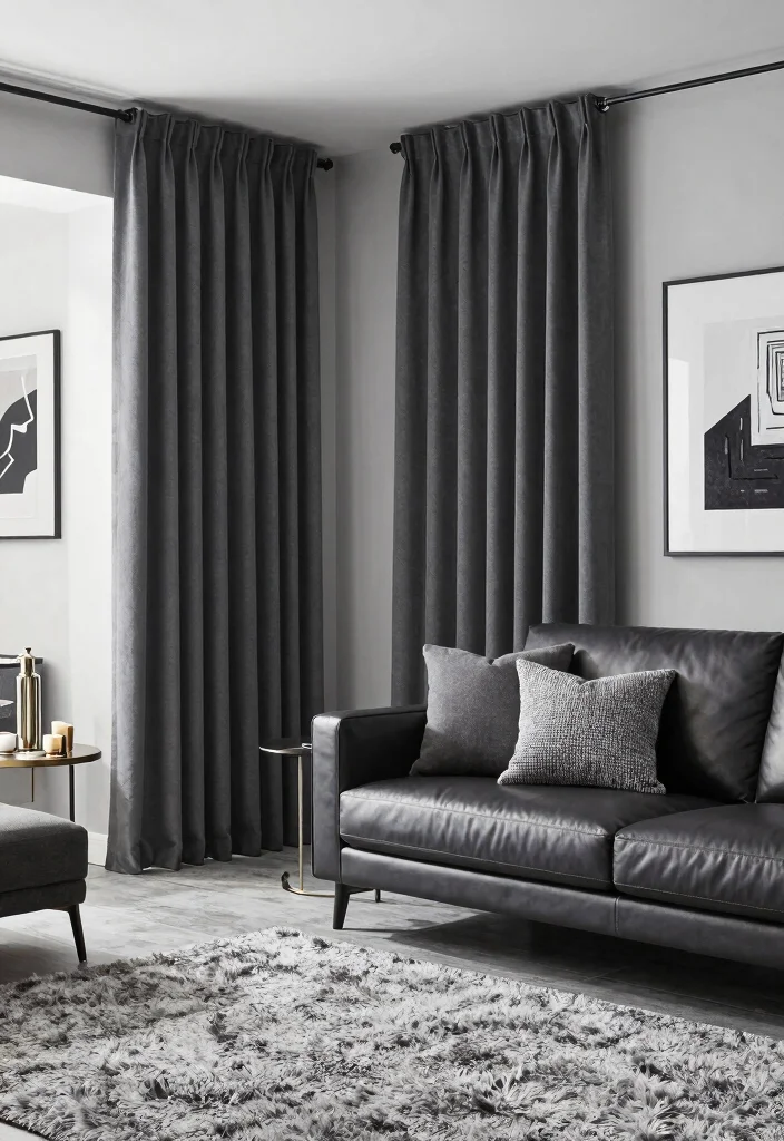 17 Dark Grey Curtains Living Room Ideas Modern and Sophisticated - 5. Monochrome Magic 1