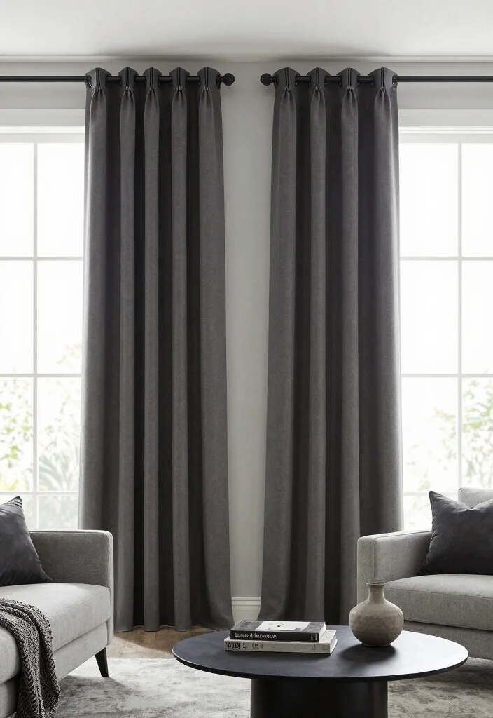 17 Dark Grey Curtains Living Room Ideas Modern and Sophisticated - 8. Statement Hardware 1