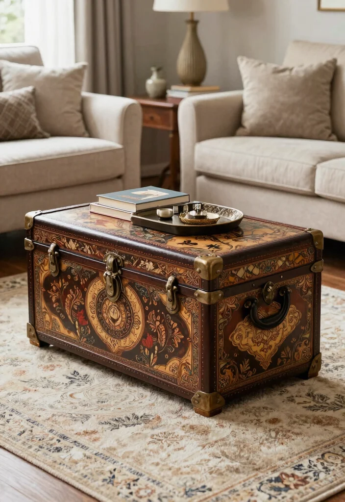 17 Living Room Wall Storage Ideas: Smart Space Saving Designs - 15. Decorative Trunks: Vintage Flair 1