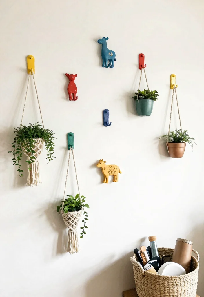 17 Living Room Wall Storage Ideas: Smart Space Saving Designs - 3. Decorative Wall Hooks: Function Meets Flair 1