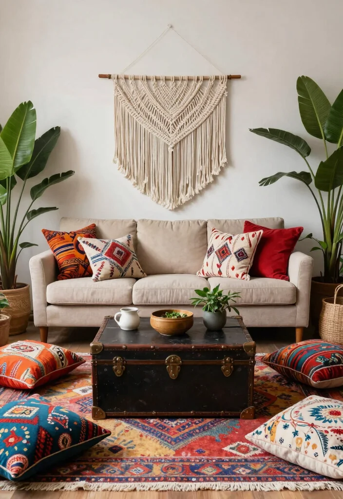 17 Living Room With Beige Couch Ideas: Warm Timeless Looks - 2. Bohemian Chic with Textured Layers 1