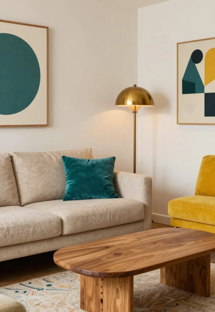 17 Living Room With Beige Couch Ideas: Warm Timeless Looks - 3. Modern Retro Vibes 1