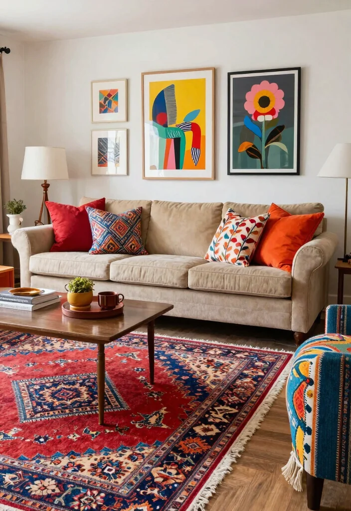 17 Living Room With Beige Couch Ideas: Warm Timeless Looks - 6. Eclectic Mix of Patterns 1