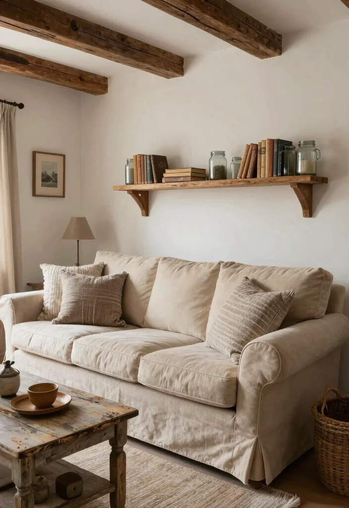 17 Living Room With Beige Couch Ideas: Warm Timeless Looks - 7. Cozy Farmhouse Feel 1