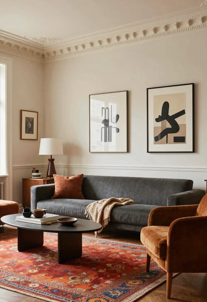 17 Molding on Walls Living Room Ideas Classic Architectural Style - 15. Mixing Styles for Eclectic Decor 1