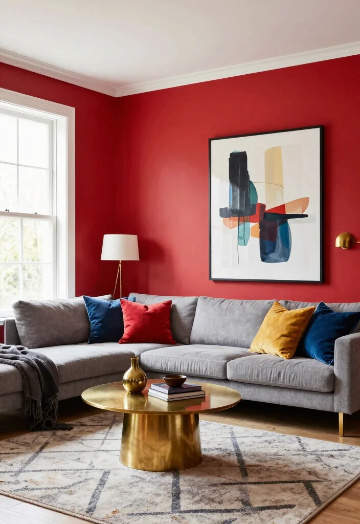 17 One Wall Painted Living Room Ideas Simple Big Impact - 1. Bold and Bright: Fire Engine Red 1