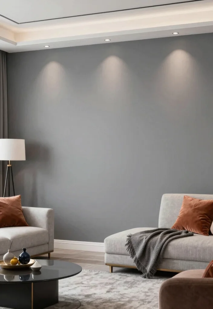 17 One Wall Painted Living Room Ideas Simple Big Impact - 15. Contemporary Grey Tones 1