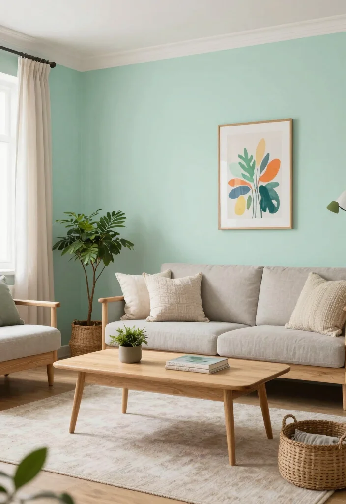 17 One Wall Painted Living Room Ideas Simple Big Impact - 2. Soft Pastel Oasis 1