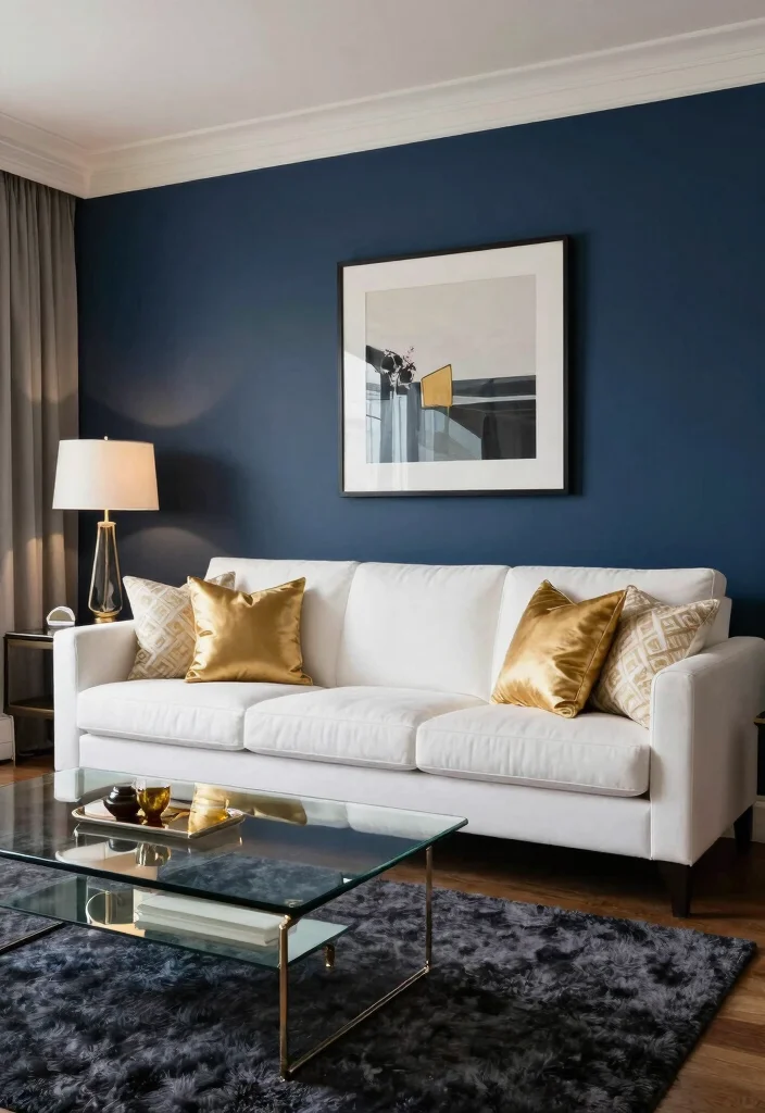 17 One Wall Painted Living Room Ideas Simple Big Impact - 3. Elegant Navy Blue 1