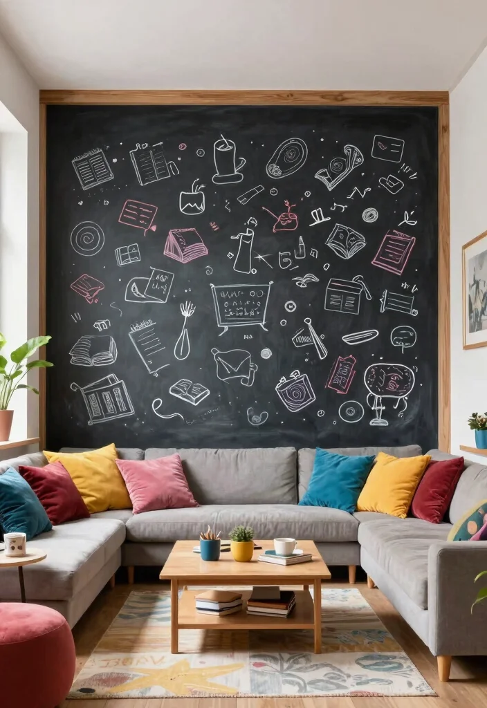 17 One Wall Painted Living Room Ideas Simple Big Impact - 4. Charming Chalkboard Paint 1