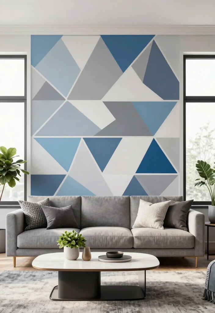 17 One Wall Painted Living Room Ideas Simple Big Impact - 5. Geometric Wonders 1