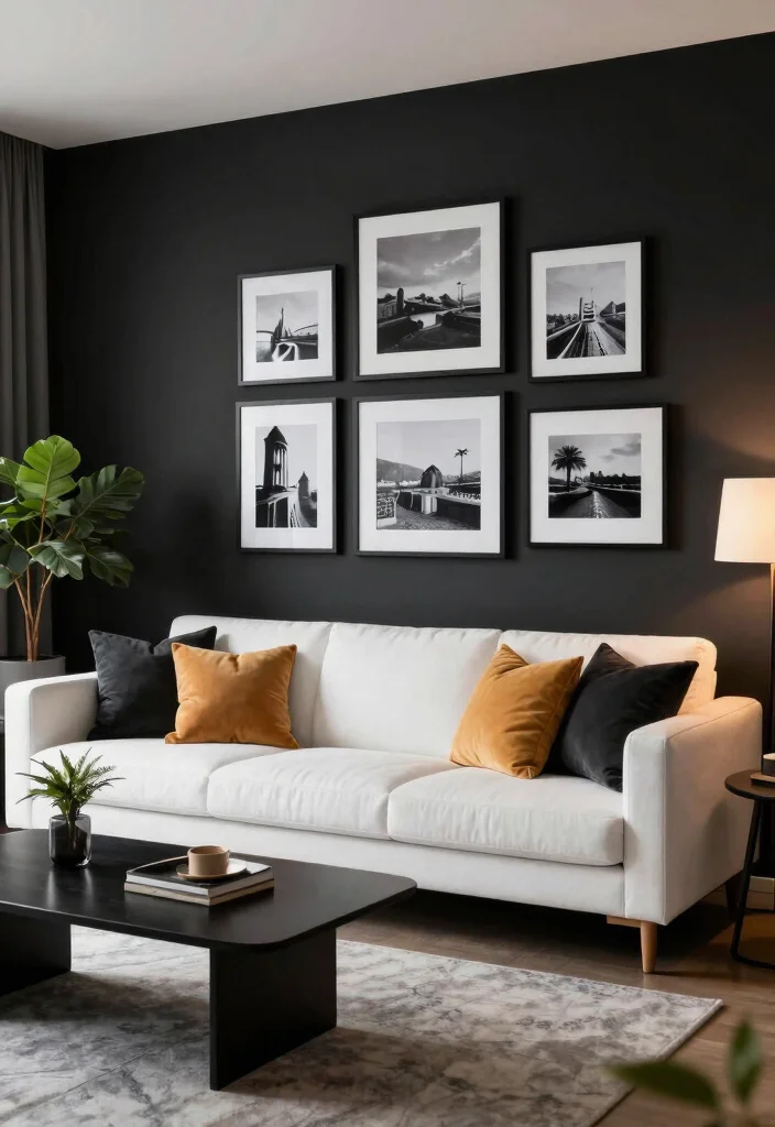 17 One Wall Painted Living Room Ideas Simple Big Impact - 8. Dramatic Black 1
