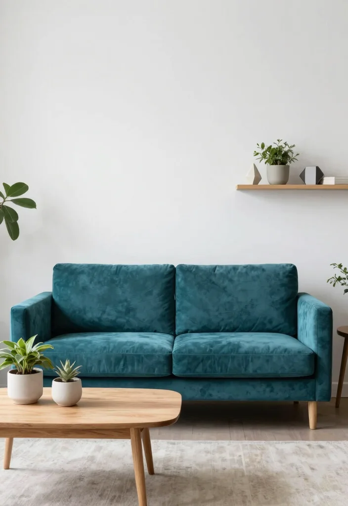 17 Teal Velvet Sofa Living Room Ideas Dramatic and Luxe - 1. Minimalist Charm 1