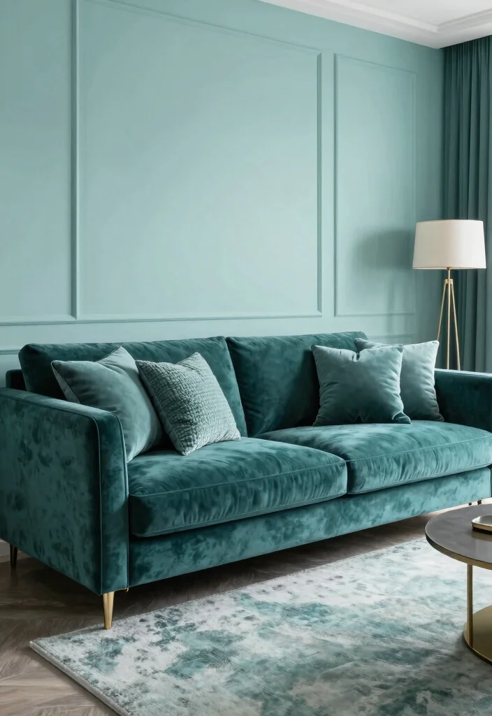 17 Teal Velvet Sofa Living Room Ideas Dramatic and Luxe - 10. Sophisticated Monochrome 1