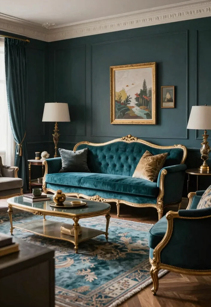 17 Teal Velvet Sofa Living Room Ideas Dramatic and Luxe - 14. Timeless Elegance 1