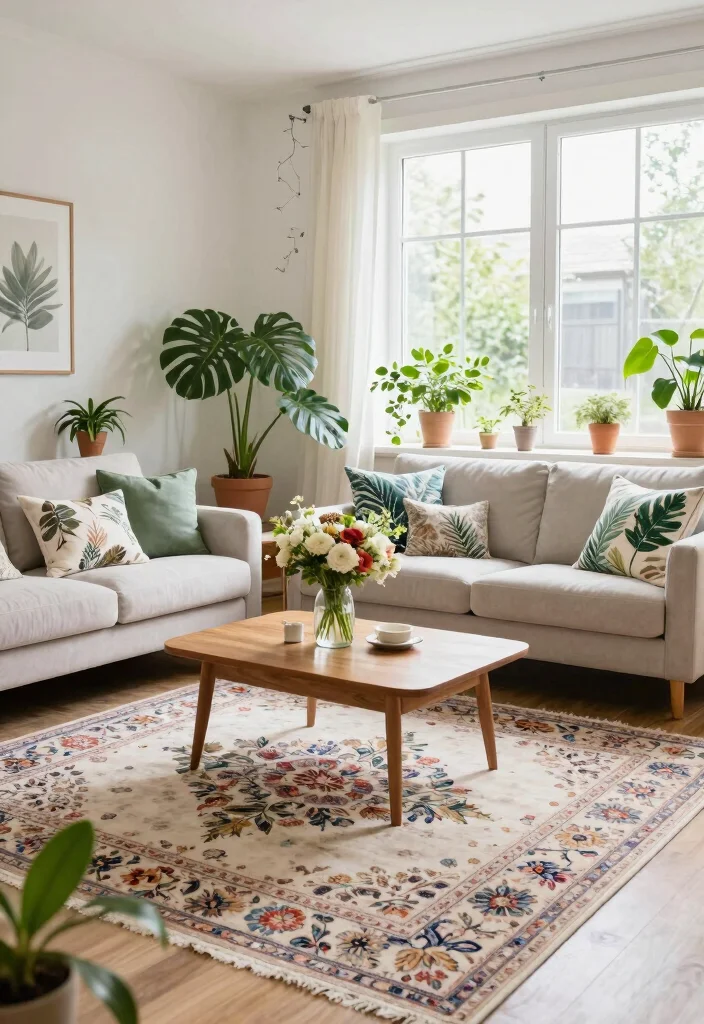 17 Turkish Rug Living Room Ideas Rich Pattern and Character - 11. Outdoor-Inspired Spaces 1