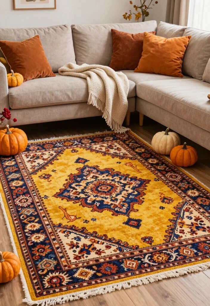 17 Turkish Rug Living Room Ideas Rich Pattern and Character - 14. Seasonal Decor Changes 1