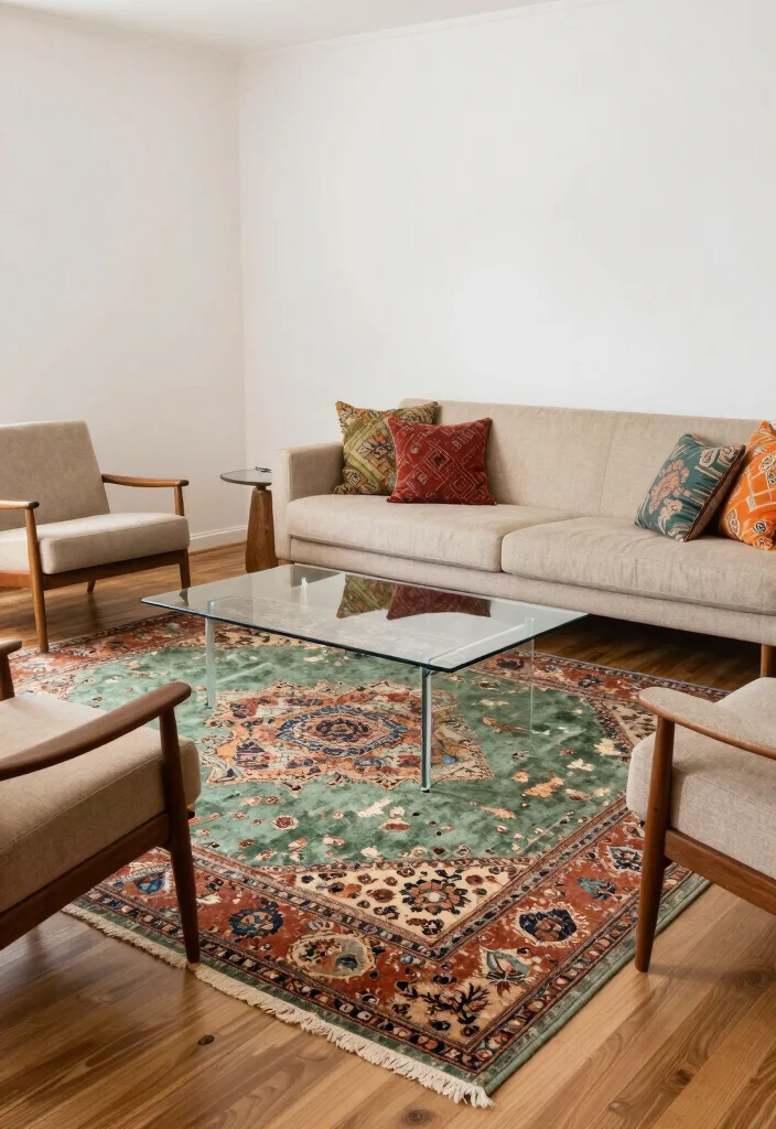 17 Turkish Rug Living Room Ideas Rich Pattern and Character - 2. Vintage Charm with Modern Twist 1
