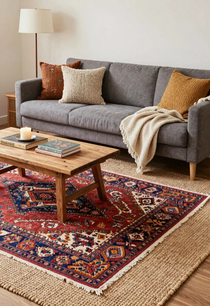 17 Turkish Rug Living Room Ideas Rich Pattern and Character - 3. Layered Textures for Depth 1