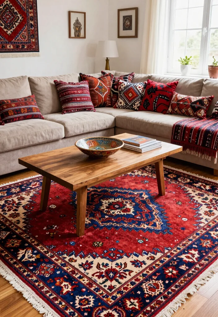 17 Turkish Rug Living Room Ideas Rich Pattern and Character - 5. Ethnic Patterns in Harmony 1