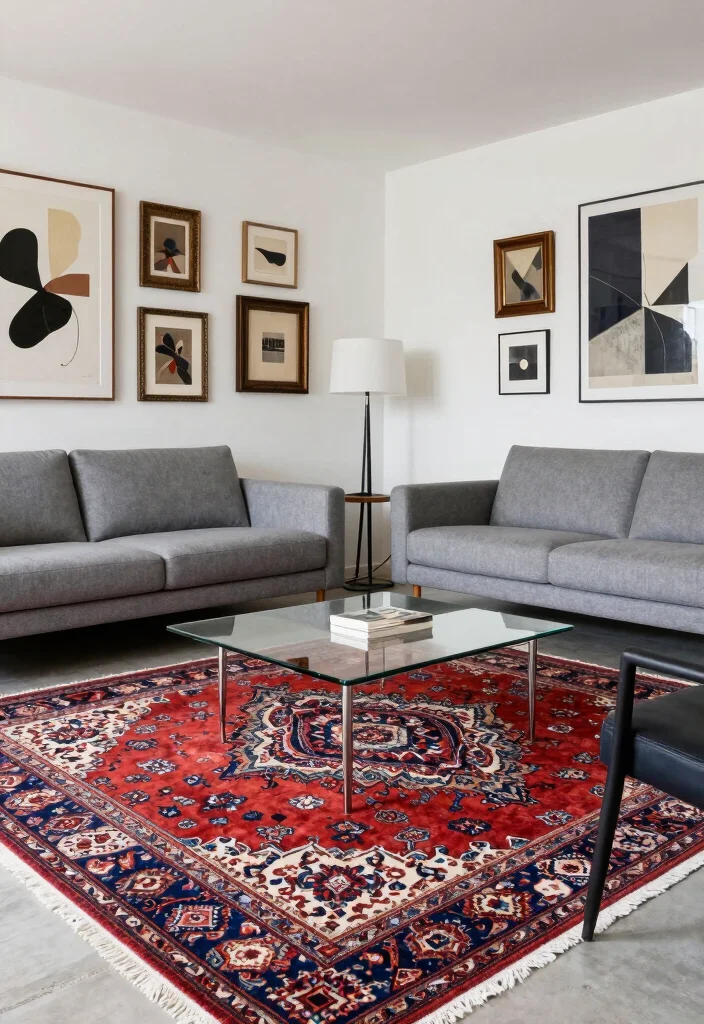 17 Turkish Rug Living Room Ideas Rich Pattern and Character - 8. Mixing Vintage and New 1