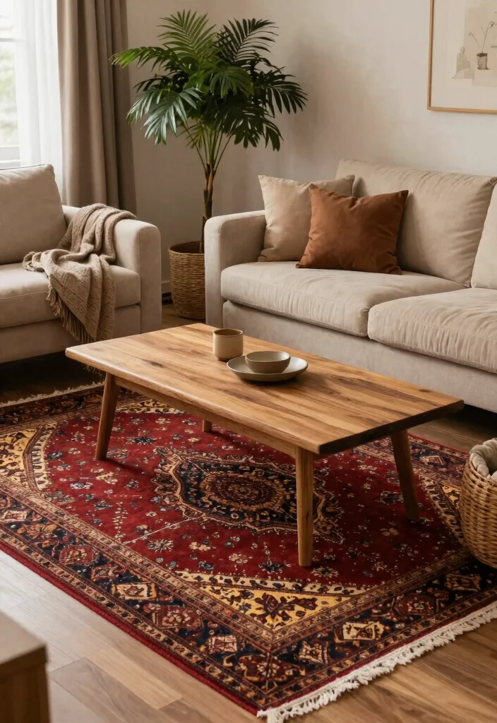 17 Turkish Rug Living Room Ideas Rich Pattern and Character - 9. Warm Earthy Tones 1