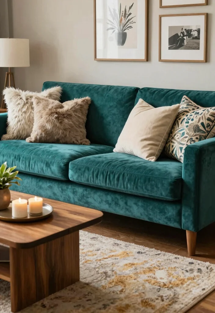 17 Velvet Couch Living Room Ideas Luxe and Inviting - 4. Layering Textures for Depth 1