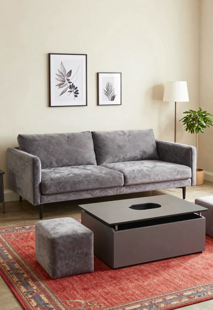 17 Velvet Couch Living Room Ideas Luxe and Inviting - 6. Small Space Solutions with Multi-functional Furniture 1