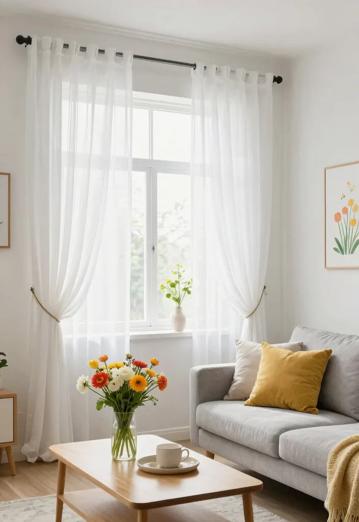 17 White Sheer Curtains Living Room Ideas for a Bright Minimal Style - 14. Seasonal Decor 1