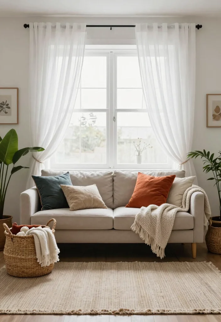 17 White Sheer Curtains Living Room Ideas for a Bright Minimal Style - 16. Add a Touch of Boho 1
