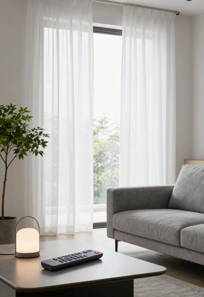 17 White Sheer Curtains Living Room Ideas for a Bright Minimal Style - 7. Smart Home Integration 1