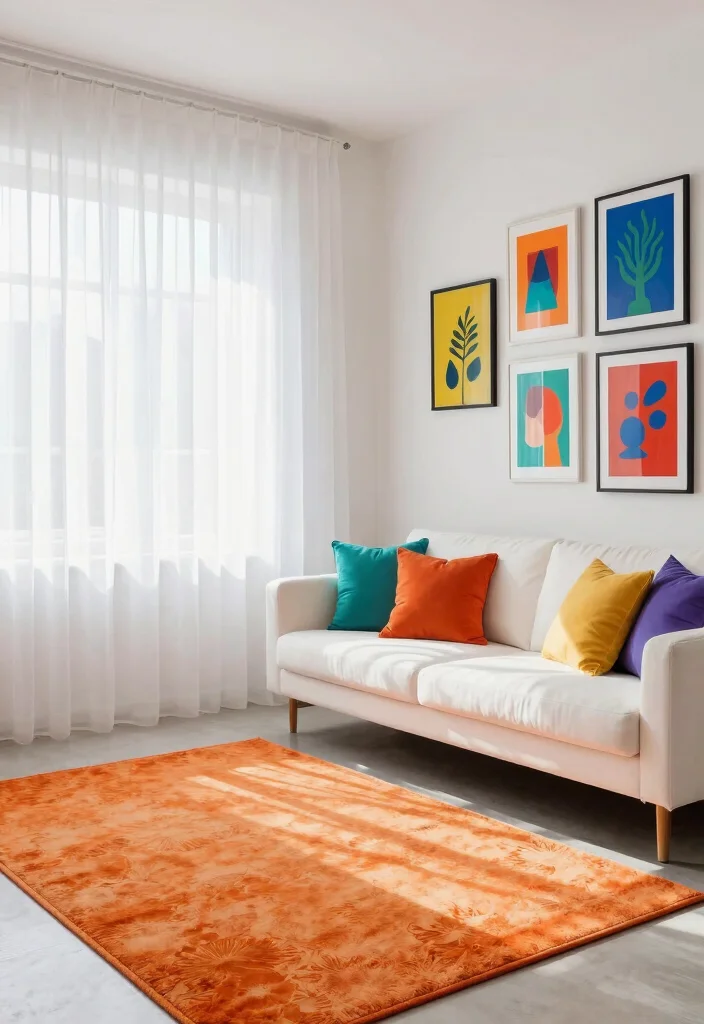 17 White Sheer Curtains Living Room Ideas for a Bright Minimal Style - 9. Touch of Color 1