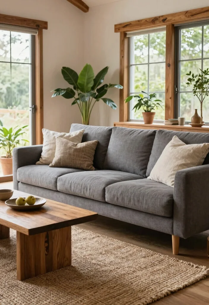 18 Gray Sofa Living Room Color Scheme Ideas Easy to Style - 10. Natural Textures for Depth 1