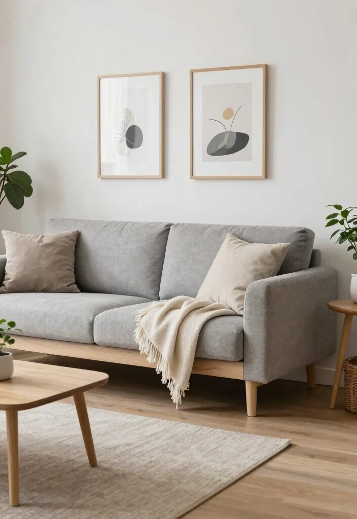 18 Gray Sofa Living Room Color Scheme Ideas Easy to Style - 13. Scandinavian Simplicity with Soft Neutrals 1
