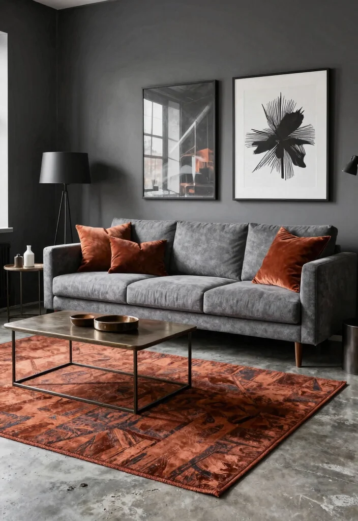 18 Gray Sofa Living Room Color Scheme Ideas Easy to Style - 15. Urban Chic with Industrial Tones 1