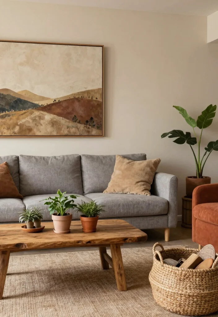 18 Gray Sofa Living Room Color Scheme Ideas Easy to Style - 3. Earthy Tones for a Cozy Retreat 1