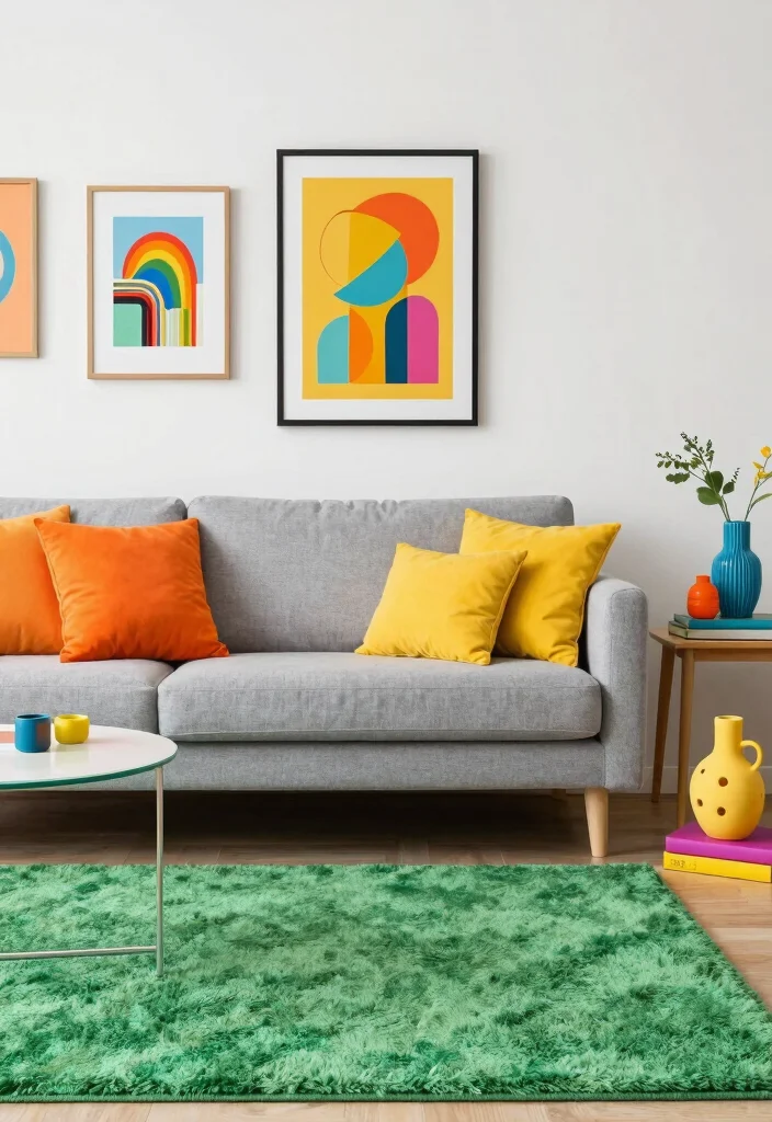 18 Gray Sofa Living Room Color Scheme Ideas Easy to Style - 9. Pops of Color for a Fun Twist 1