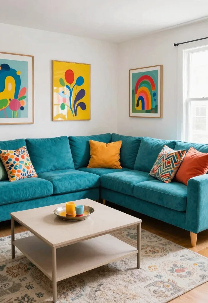 18 L Shaped Couch Living Room Ideas Perfect for Any Layout - 12. Playful Color Pops 1