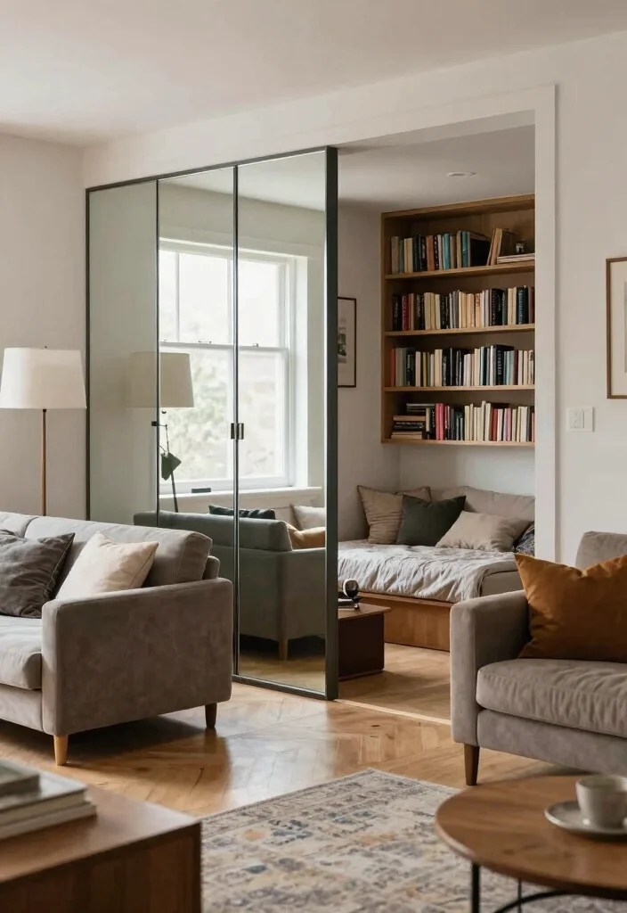 18 Mirror Feature Wall Living Room Ideas for a Bright, Spacious Feel - 11. Mirrored Room Dividers 1