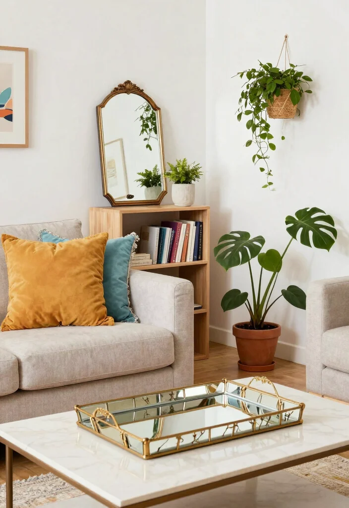 18 Mirror Feature Wall Living Room Ideas for a Bright, Spacious Feel - 12. Vintage Mirror Accents 1