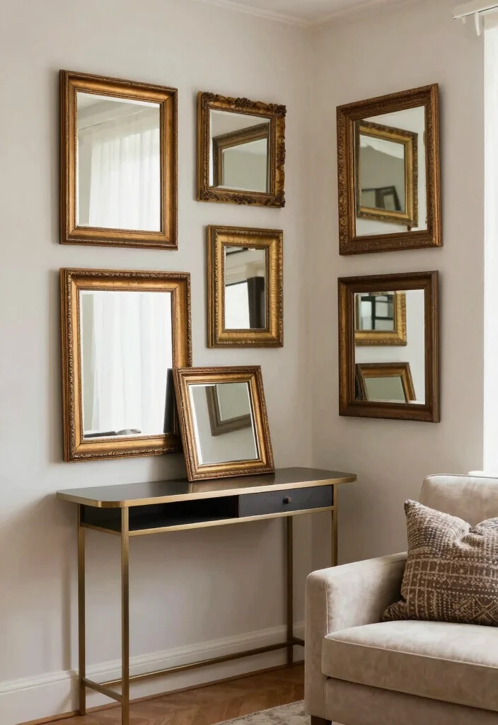 18 Mirror Feature Wall Living Room Ideas for a Bright, Spacious Feel - 4. Vintage Mirror Frames 1