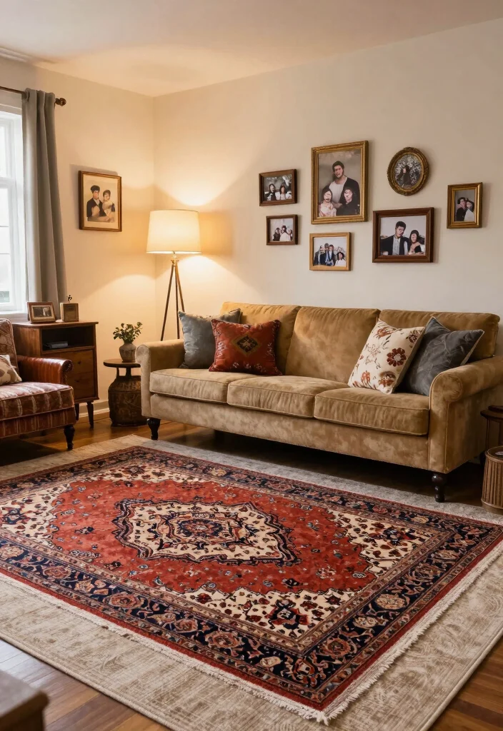 18 Rug in Living Room Ideas That Tie the Space Together - 3. Vintage Finds 1
