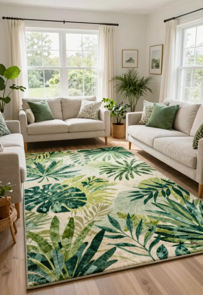 18 Rug in Living Room Ideas That Tie the Space Together - 9. Outdoor-Inspired Rugs 1