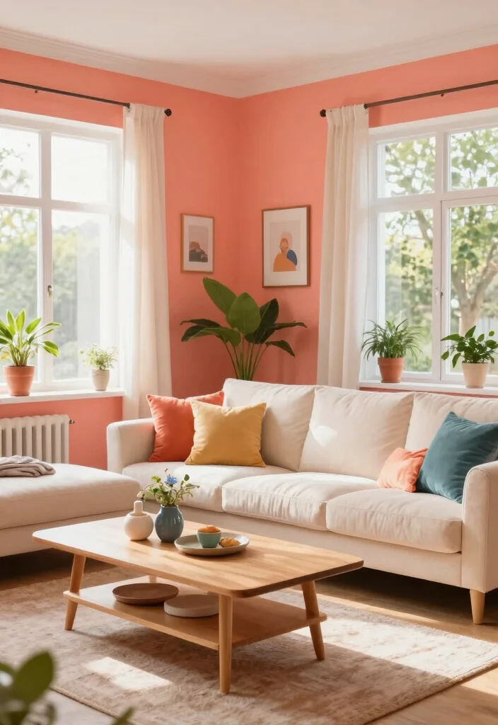 18 Wall Colour Ideas for Living Room Fresh Modern Palettes - 16. Soft Coral 1